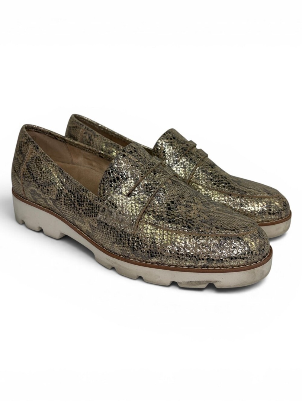 Vionic Women's Cheryl II gold snake Leather Lug Sole loafers 12